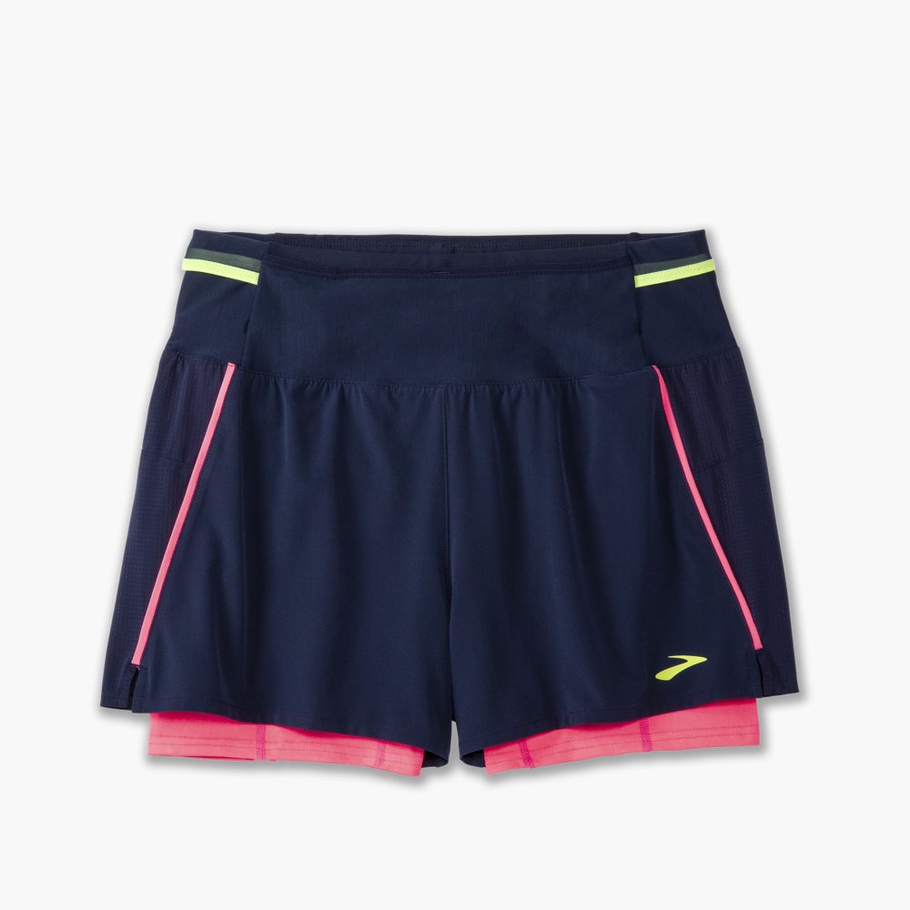 Brooks High Point 3 2-in-1 Short 2.0 Navy / Pink | 87OAVEWZB